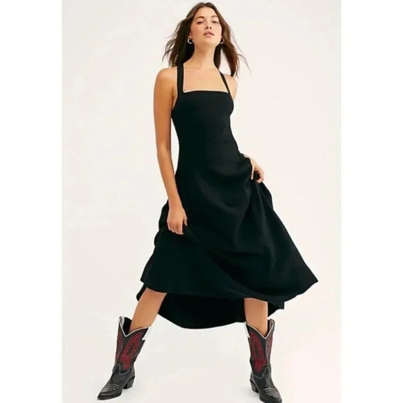NWT Free People Dreamer Strappy Midi Dress Criss Cross Halter knit in Black - Picture 1 of 15